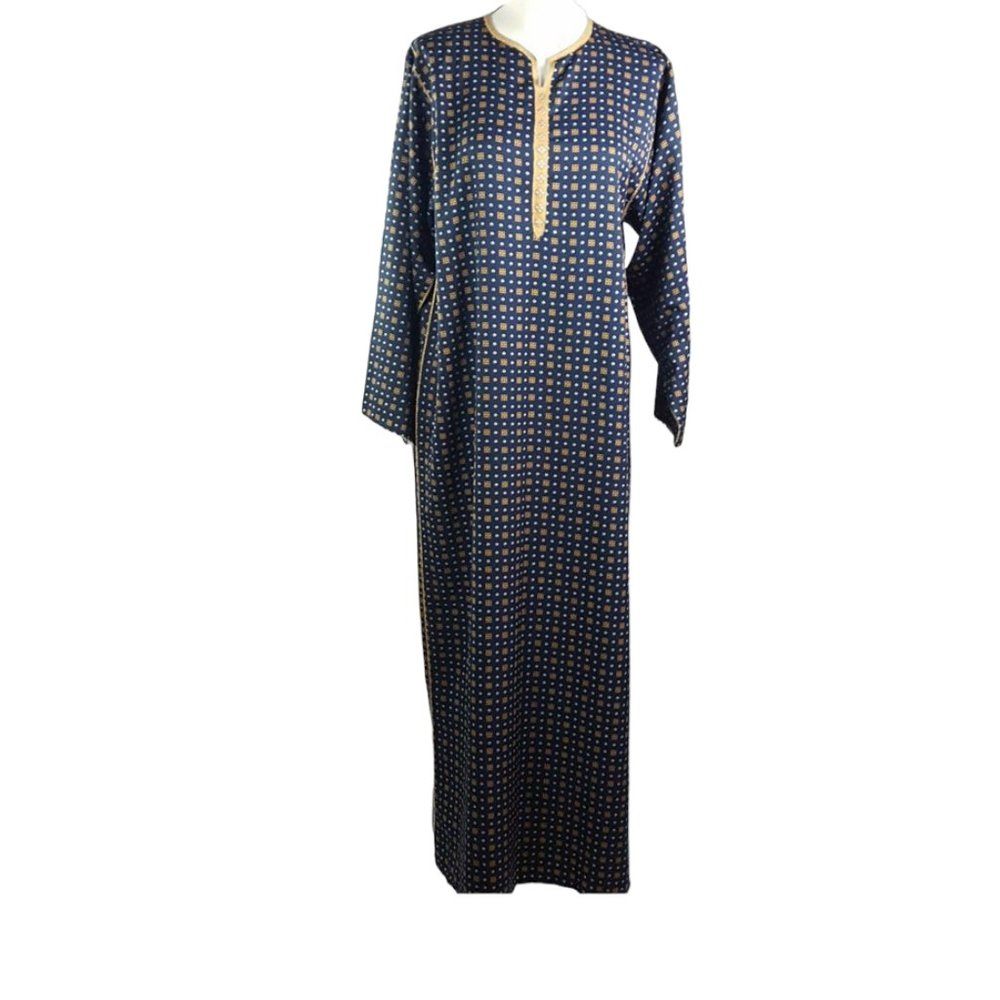Kaftan Long tunic Dress Relax Fit Long Sleeve Navy Blue